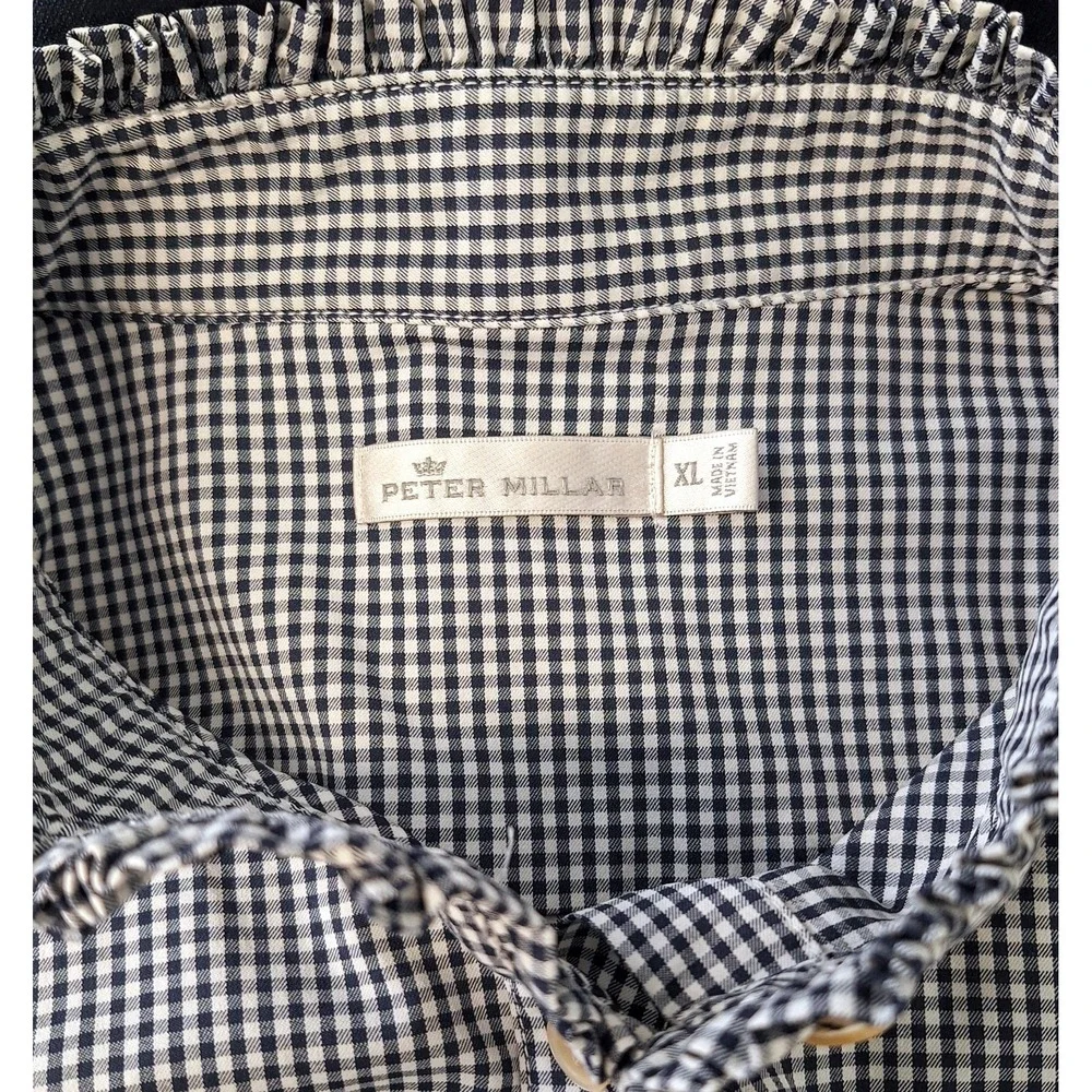 Xavier Musketeers Peter Millar XL Blouse Blue Check Gingham No Iron X Logo Ruffl - Picture 2 of 9